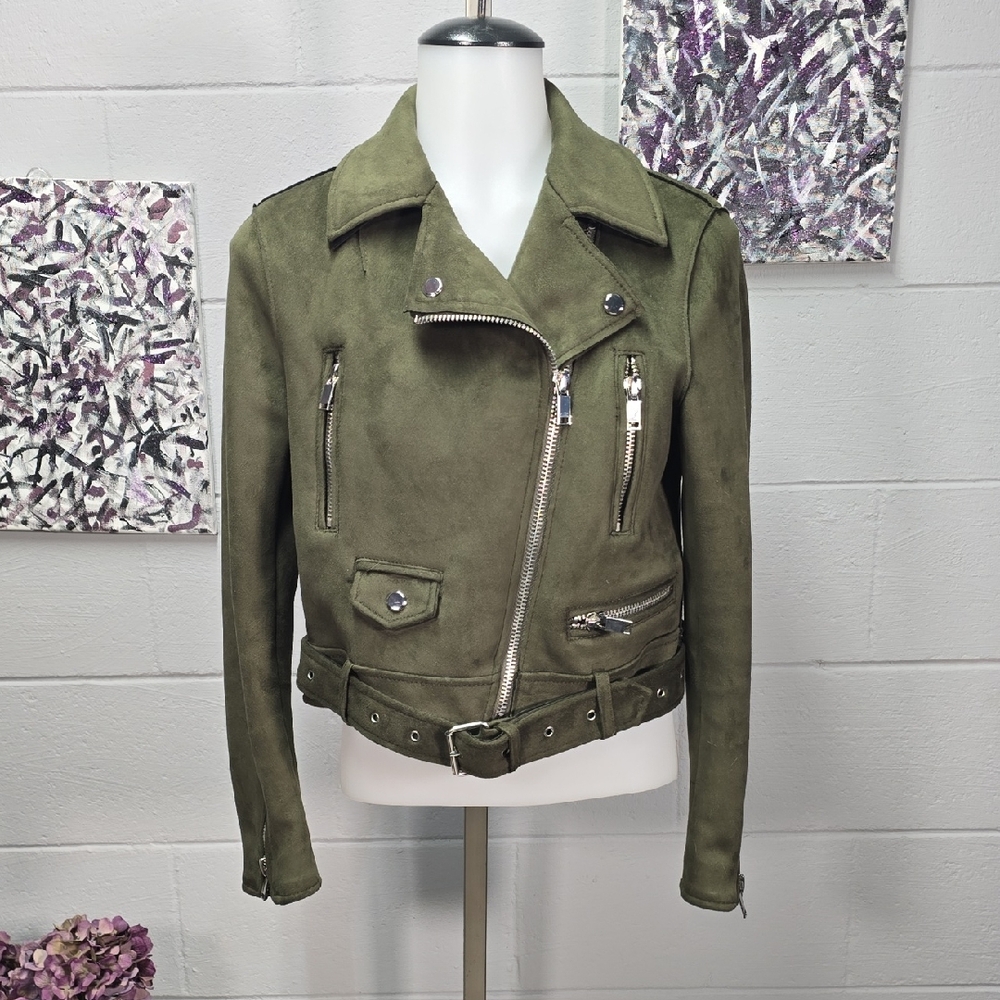 Zara Olive Green Suede Leather Jacket